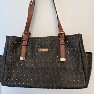 Calvin Klein Dark Patterned Shoulder Bag with Brown Straps